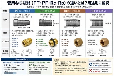 管用ねじ規格（PT・PF・Rc・Rp）の違いとは？用途別に解説