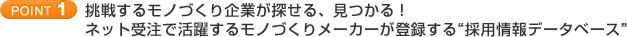 POINT1 挑戦するモノづくり企業が探せる、見つかる！ネット受注で活躍するモノづくりメーカーが登録する“採用情報データベース”