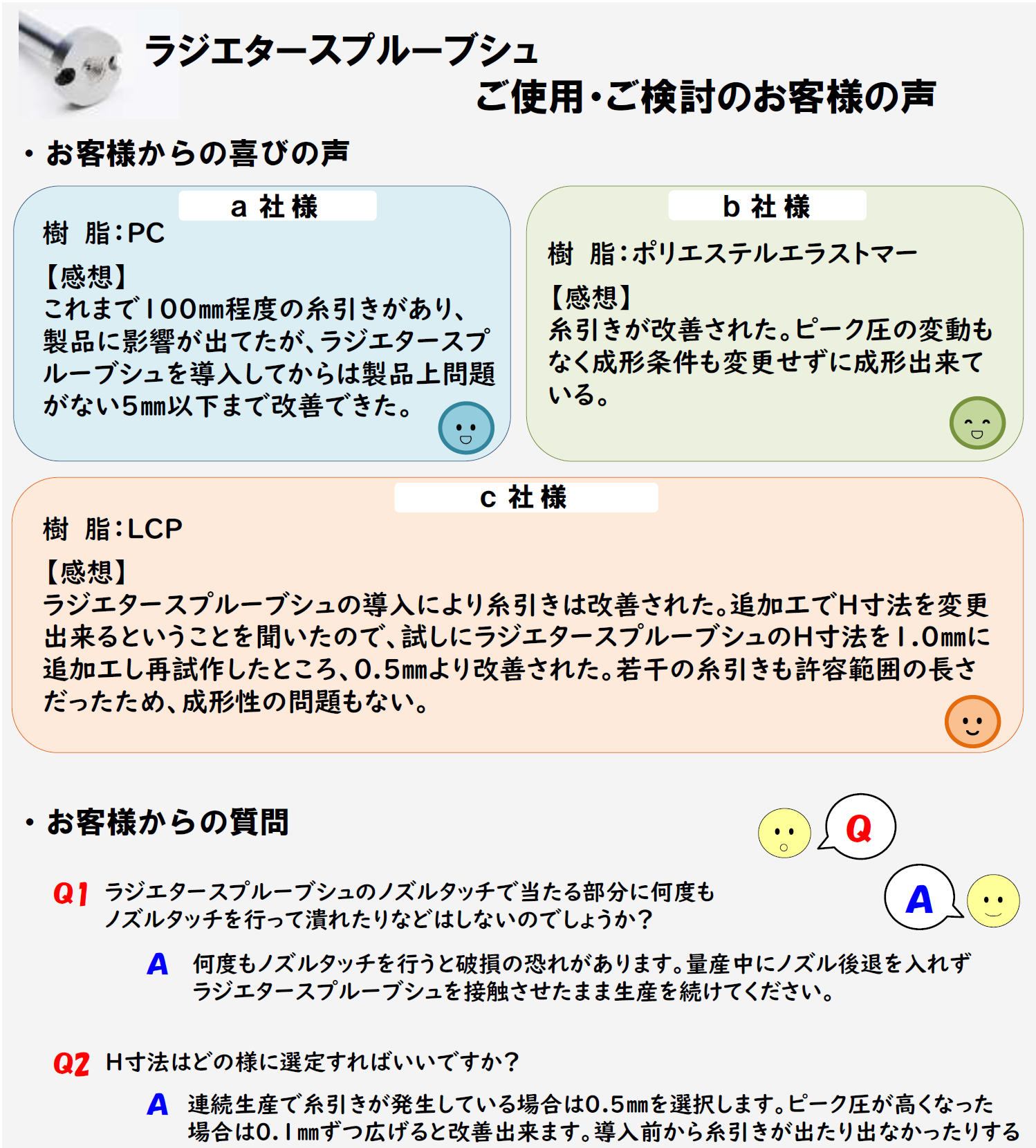 ラジエタースプルーブシュご使用 ご検討のお客様の声 株式会社 プラモール精工