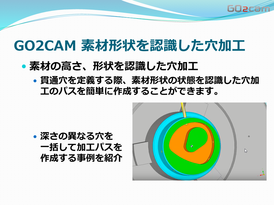 Go2cam 素材の仕掛形状を認識した穴加工 部品加工用cad Cam 株式会社セイロジャパン