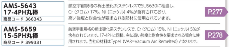 ステンレスSUS630相当 AMS 5643 17-4PH丸棒,AMS 5659 15-5PH丸棒 航空