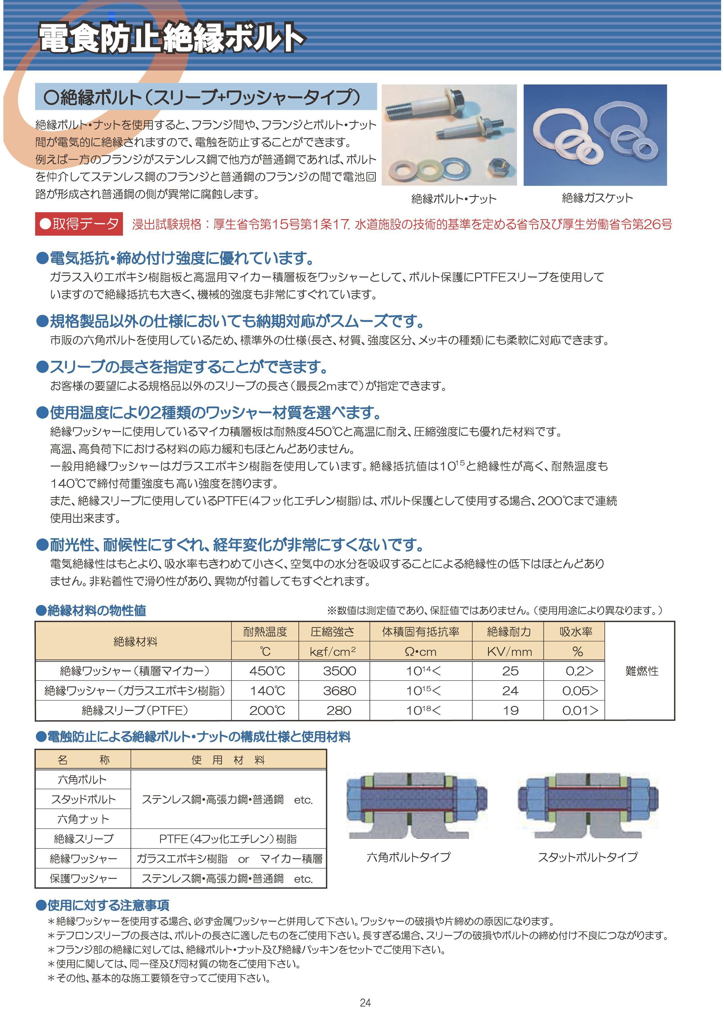 ダイコー製 絶縁ボルト スリーブ ワッシャータイプ 絶縁ボルトを使用すると フランジ間 フランジとポルト ナット 間が電気的に絶縁されますので 電触を防止することができます 株式会社 ダイコー 東京支社